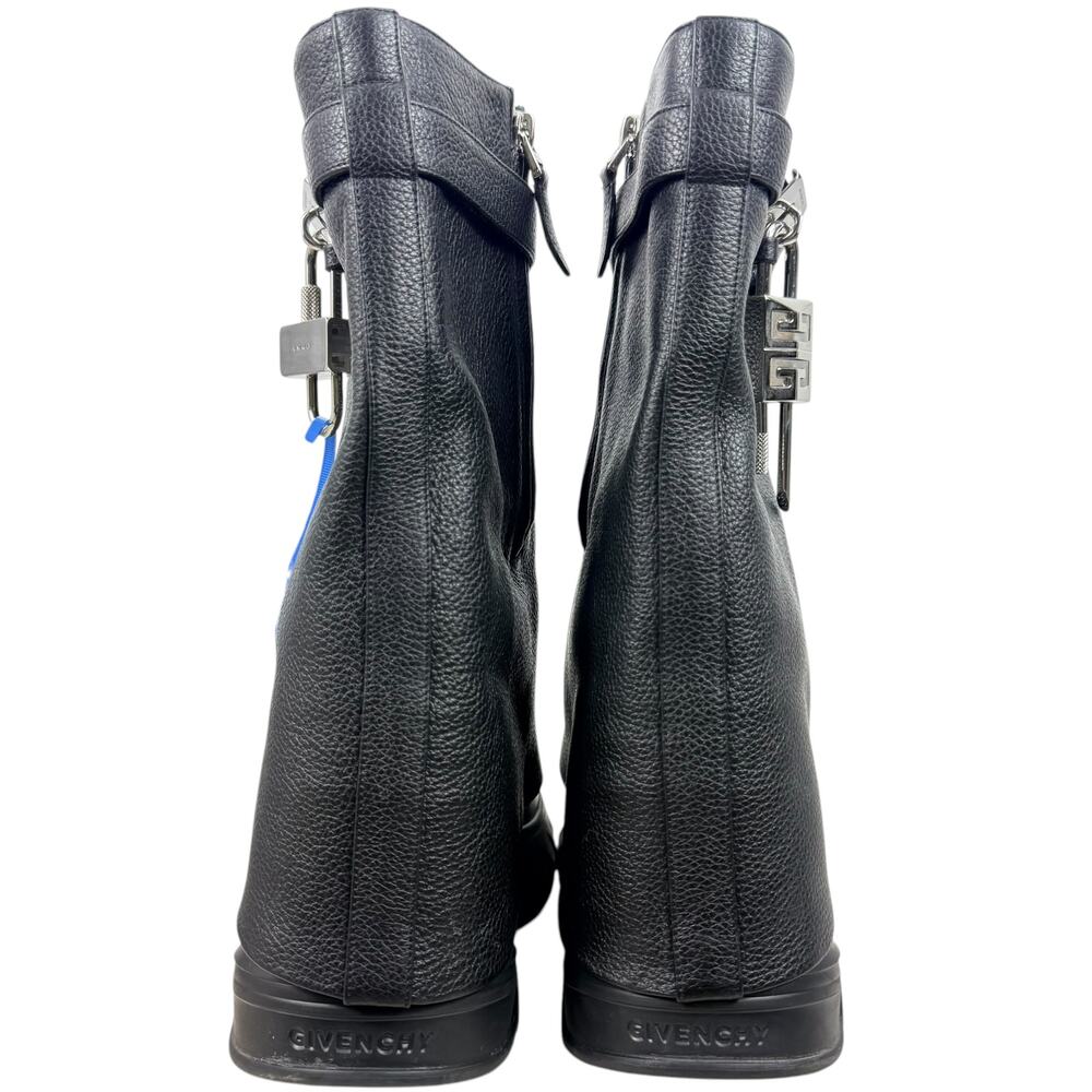 Givenchy Shark Lock Grained Calf Leather Wedge Biker Boots Black Size 39 - Picture 5 of 10
